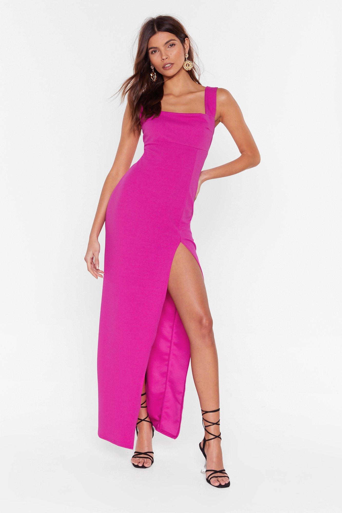 Hot Pink Maxi Dress with Slit at Front ...